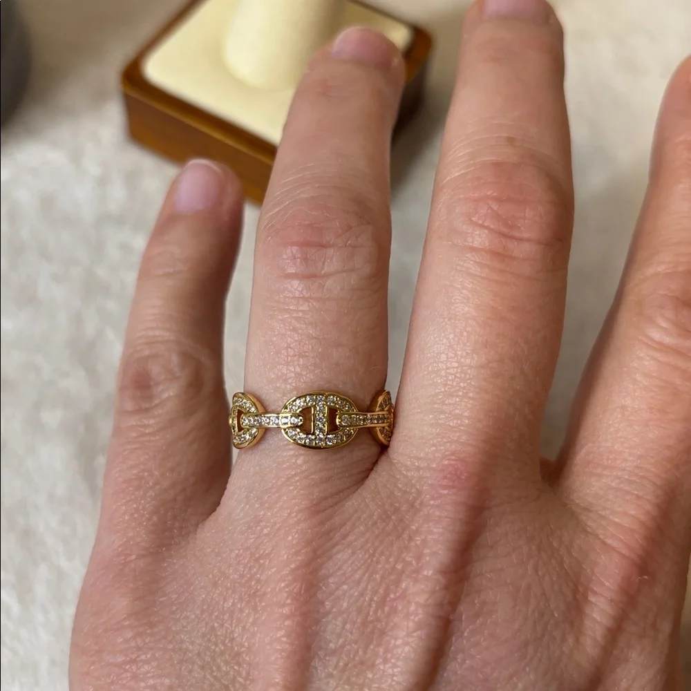 AAA CZ Gucci Link Eternity Band Ring 18k Yellow Gold Filled